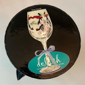 Delish Hand Painted Wine Glass - Shoe Hound Design - NIB